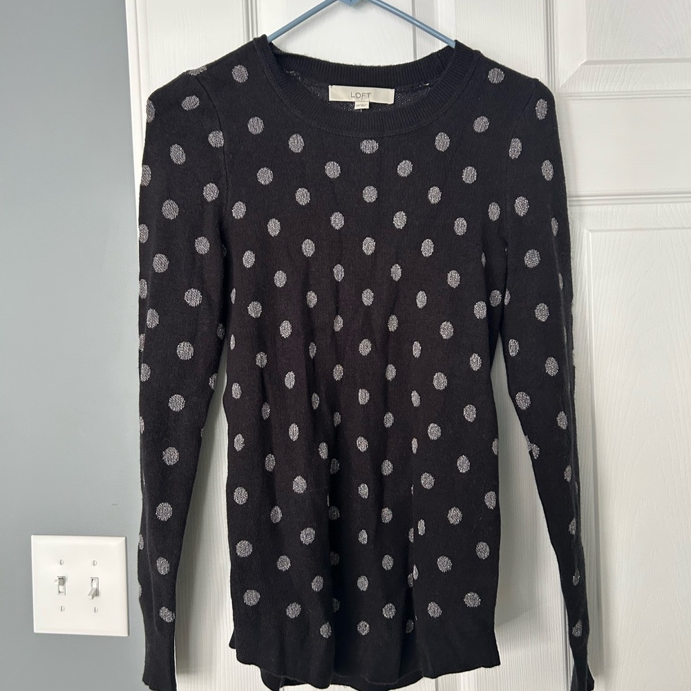 LOFT Black and Silver Polka Dot Sweater